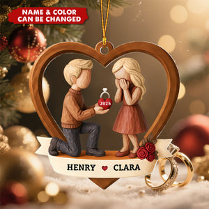 Personalized Couple Marriage Proposal Acrylic Ornament with Names & Year & Color | "She Said Yes!" | First Christmas Gift For Newly Engaged Couple