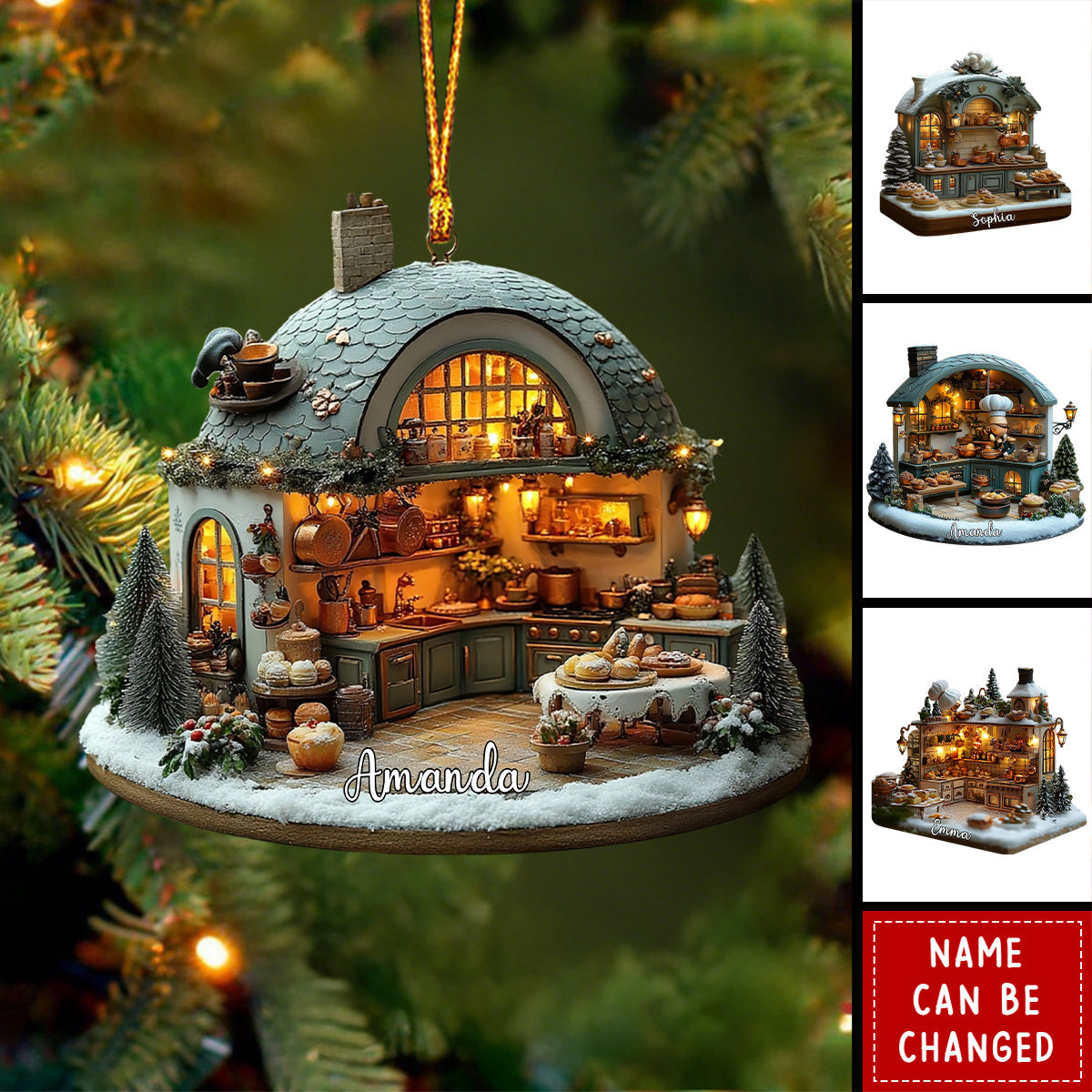 Personalized 3D Effect Cozy Bakery Kitchen Acrylic Ornament With Name - Unique Christmas Gift For Bakers & Pastry Lovers
