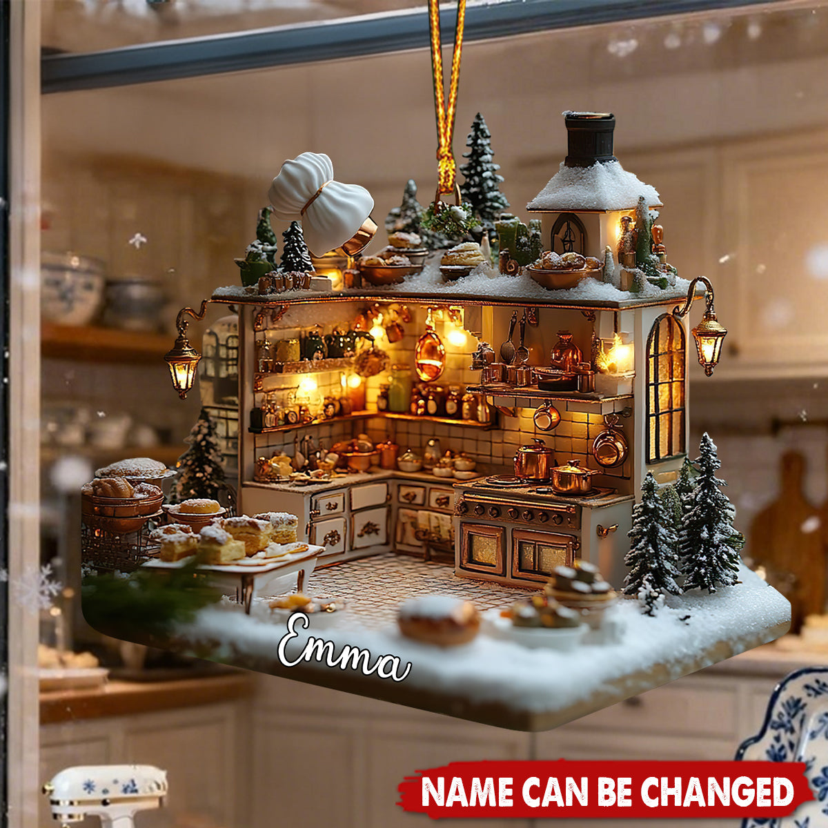 Personalized 3D Effect Cozy Bakery Kitchen Acrylic Ornament With Name - Unique Christmas Gift For Bakers & Pastry Lovers