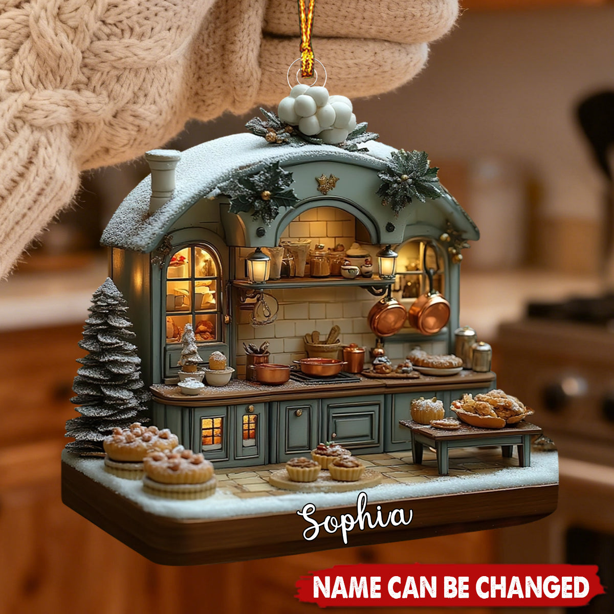 Personalized 3D Effect Cozy Bakery Kitchen Acrylic Ornament With Name - Unique Christmas Gift For Bakers & Pastry Lovers