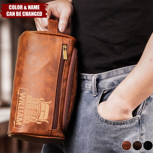 Personalized Leather Toiletry Bag With Name & Color |  Durable Travel Gift For Semi Truck Lovers Family