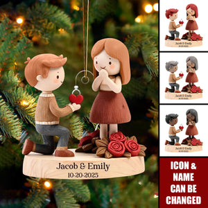 Personalized 2025 Engagement Proposal Ornament With  Names & Icons & Date |  3D Effect "She Said Yes" Keepsake | Unique Wedding Gift For Couple