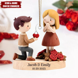 Personalized 2025 Engagement Proposal Ornament With  Names & Icons & Date |  3D Effect "She Said Yes" Keepsake | Unique Wedding Gift For Couple