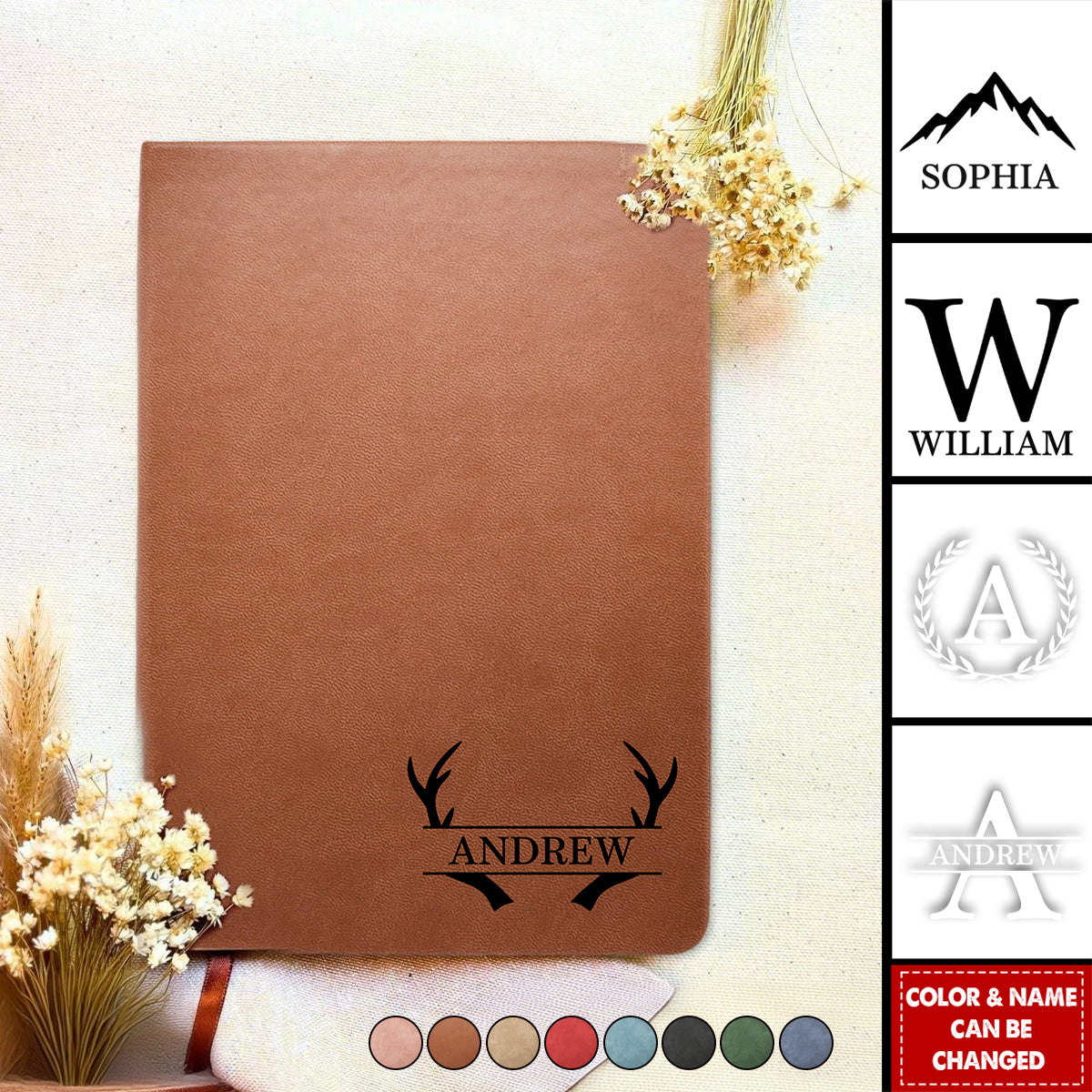 Personalized Leather Journal With Monogram Initial & Name & Color | Stylish Xmas Graduation Gift For Colleague Friends Students