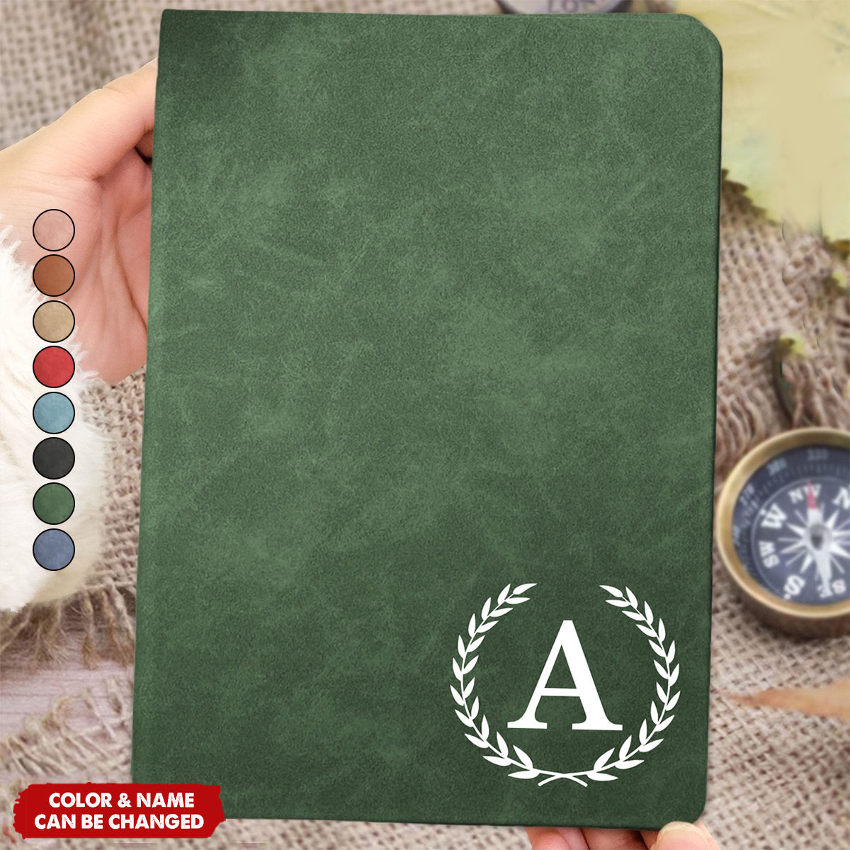 Personalized Leather Journal With Monogram Initial & Name & Color | Stylish Xmas Graduation Gift For Colleague Friends Students