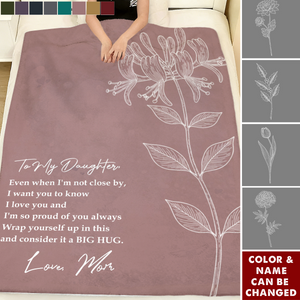 Personalized Birth Flower Blanket With Name & Quote From Mom - Mother's Day | Birthday Graduation Gift For Daughter