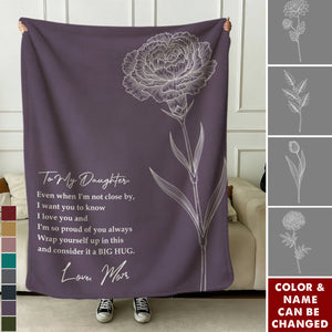 Personalized Birth Flower Blanket With Name & Quote From Mom - Mother's Day | Birthday Graduation Gift For Daughter