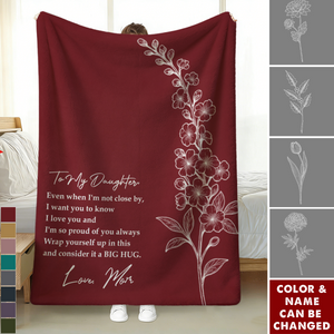 Personalized Birth Flower Blanket With Name & Quote From Mom - Mother's Day | Birthday Graduation Gift For Daughter