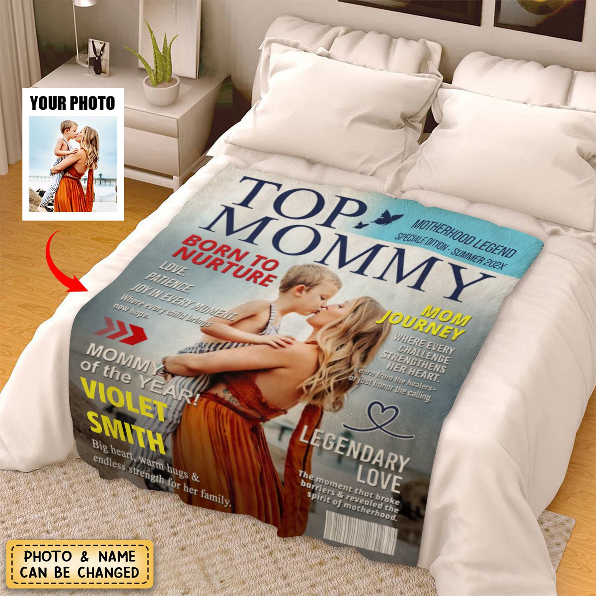 Personalized "Top Mommy" Magazine Cover Blanket With Name & Photo - Birthday | Christmas | Mother's Day Gift For Mom Grandma
