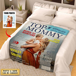 Personalized "Top Mommy" Magazine Cover Blanket With Name & Photo - Birthday | Christmas | Mother's Day Gift For Mom Grandma