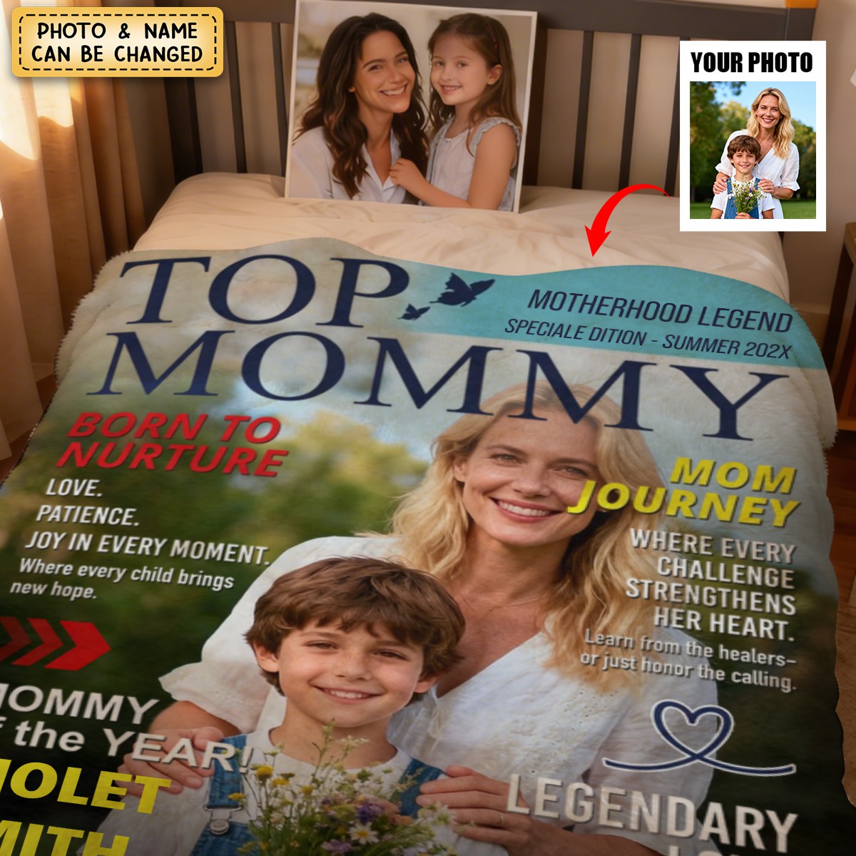 Personalized "Top Mommy" Magazine Cover Blanket With Name & Photo - Birthday | Christmas | Mother's Day Gift For Mom Grandma
