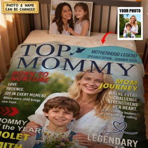 Personalized "Top Mommy" Magazine Cover Blanket With Name & Photo - Birthday | Christmas | Mother's Day Gift For Mom Grandma