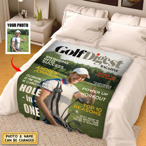 Personalized Golf Digest Magazine Cover Fleece Blanket With Photo & Name - Father's Day Anniversary Gift For Dad Husband & Golf Lovers