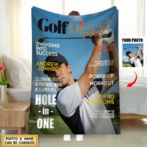 Personalized Golf Digest Magazine Cover Fleece Blanket With Photo & Name - Father's Day Anniversary Gift For Dad Husband & Golf Lovers