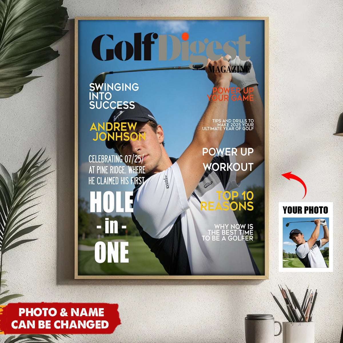 Personalized Golf Digest Magazine Poster With Photo & Name | Unique Hole-in-One Keepsake Gift For Dad & Golf Lovers