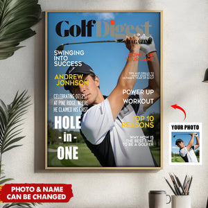 Personalized Golf Digest Magazine Poster With Photo & Name | Unique Hole-in-One Keepsake Gift For Dad & Golf Lovers