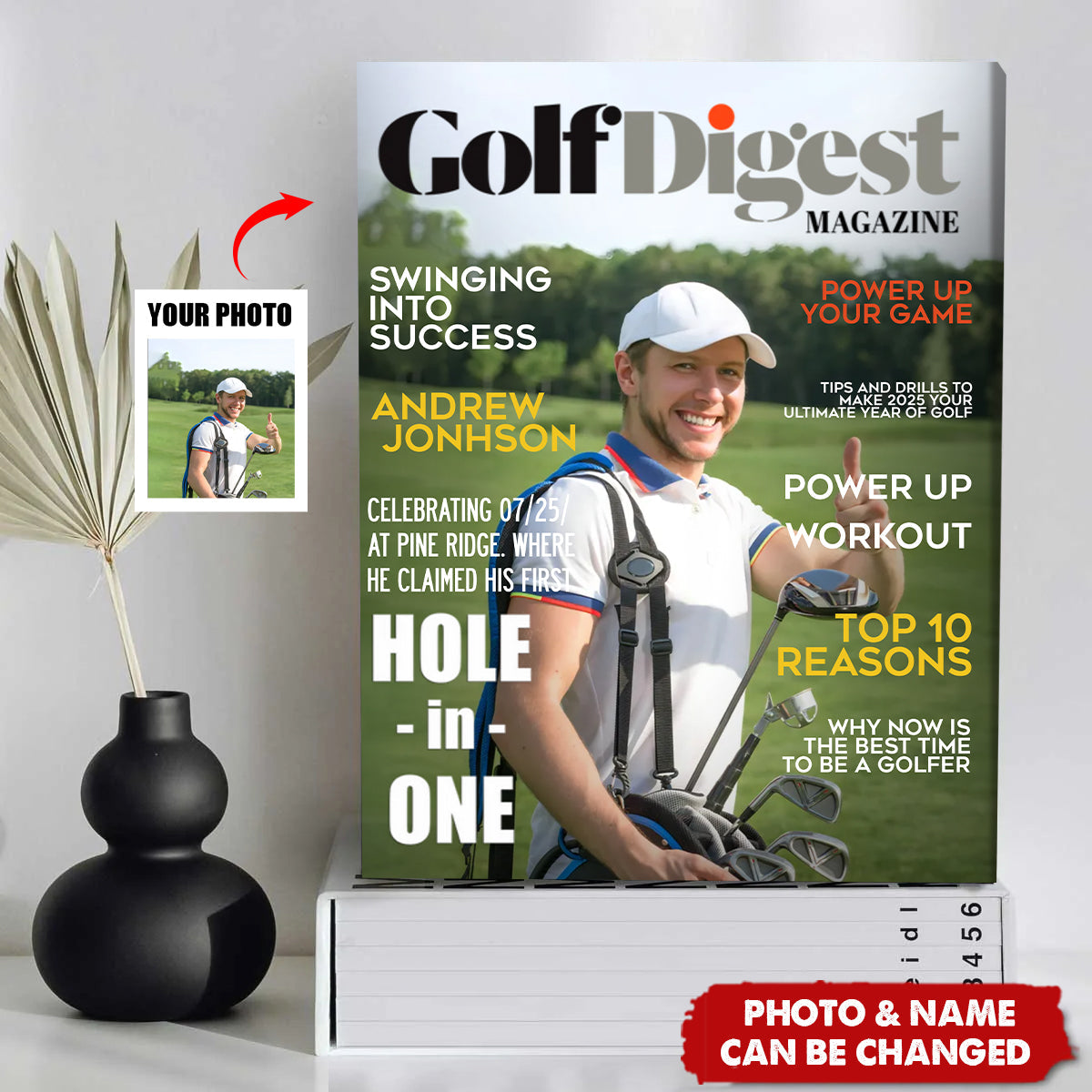Personalized Golf Digest Magazine Poster With Photo & Name | Unique Hole-in-One Keepsake Gift For Dad & Golf Lovers
