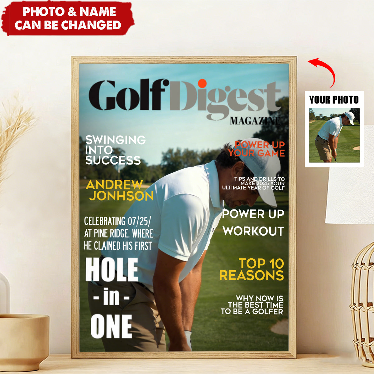 Personalized Golf Digest Magazine Poster With Photo & Name | Unique Hole-in-One Keepsake Gift For Dad & Golf Lovers