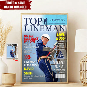 Personalized Line Boss Magazine Style Poster With Name & Photo - Keepsake Father's Day Gift For Electrical Worker And Husband