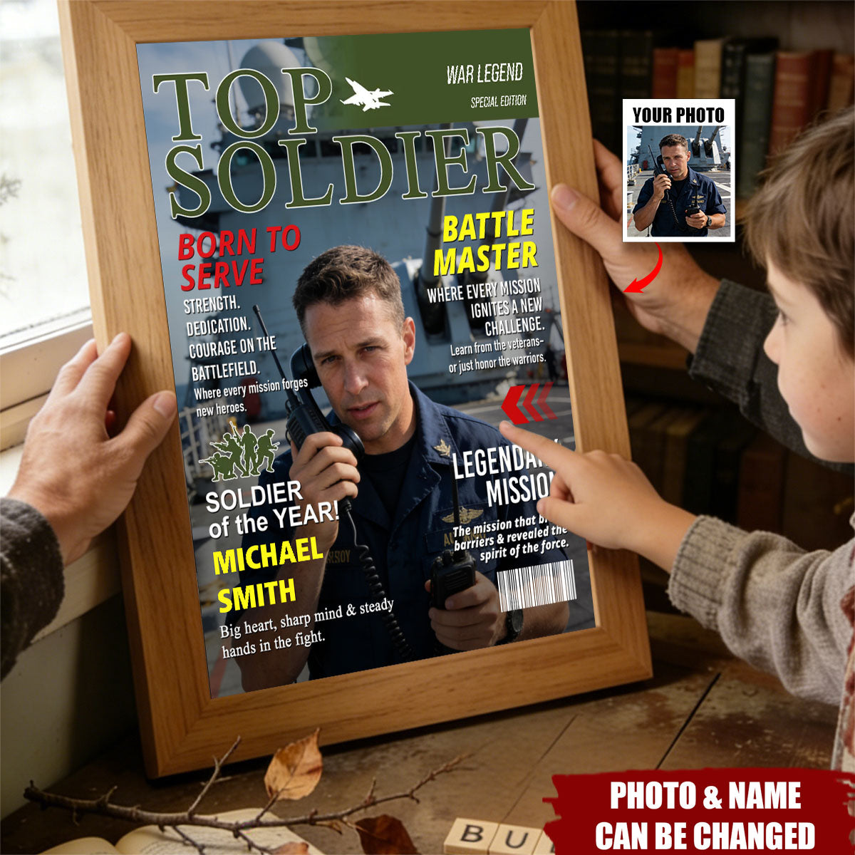 Personalized "Top Soldier" Magazine Cover Army Wall Art Poster With Photo & Name - Father’s Day Gift Military Retirement Keepsake For Soldier