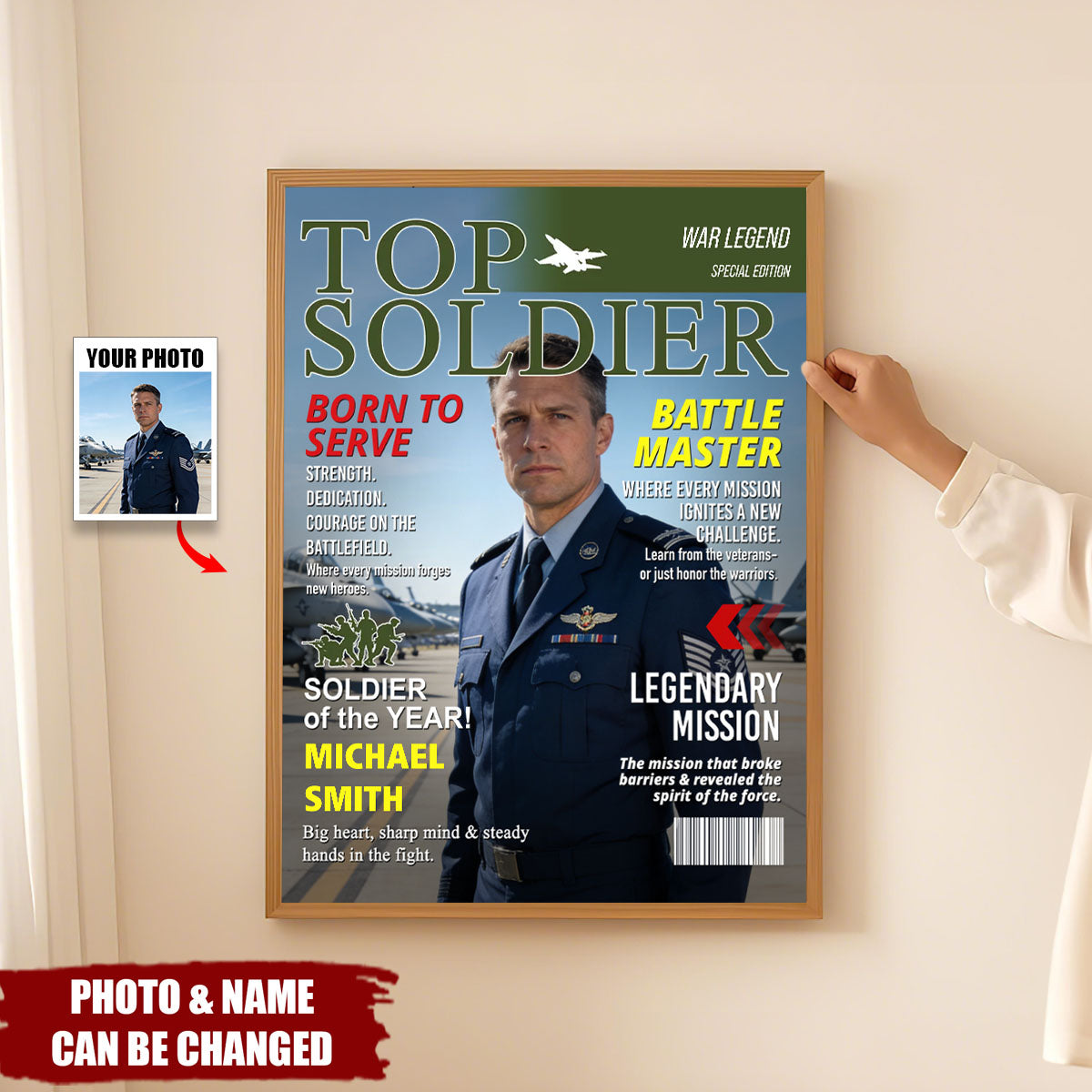 Personalized "Top Soldier" Magazine Cover Army Wall Art Poster With Photo & Name - Father’s Day Gift Military Retirement Keepsake For Soldier