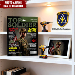 Personalized "Top Soldier" Magazine Cover Army Wall Art Poster With Photo & Name - Father’s Day Gift Military Retirement Keepsake For Soldier