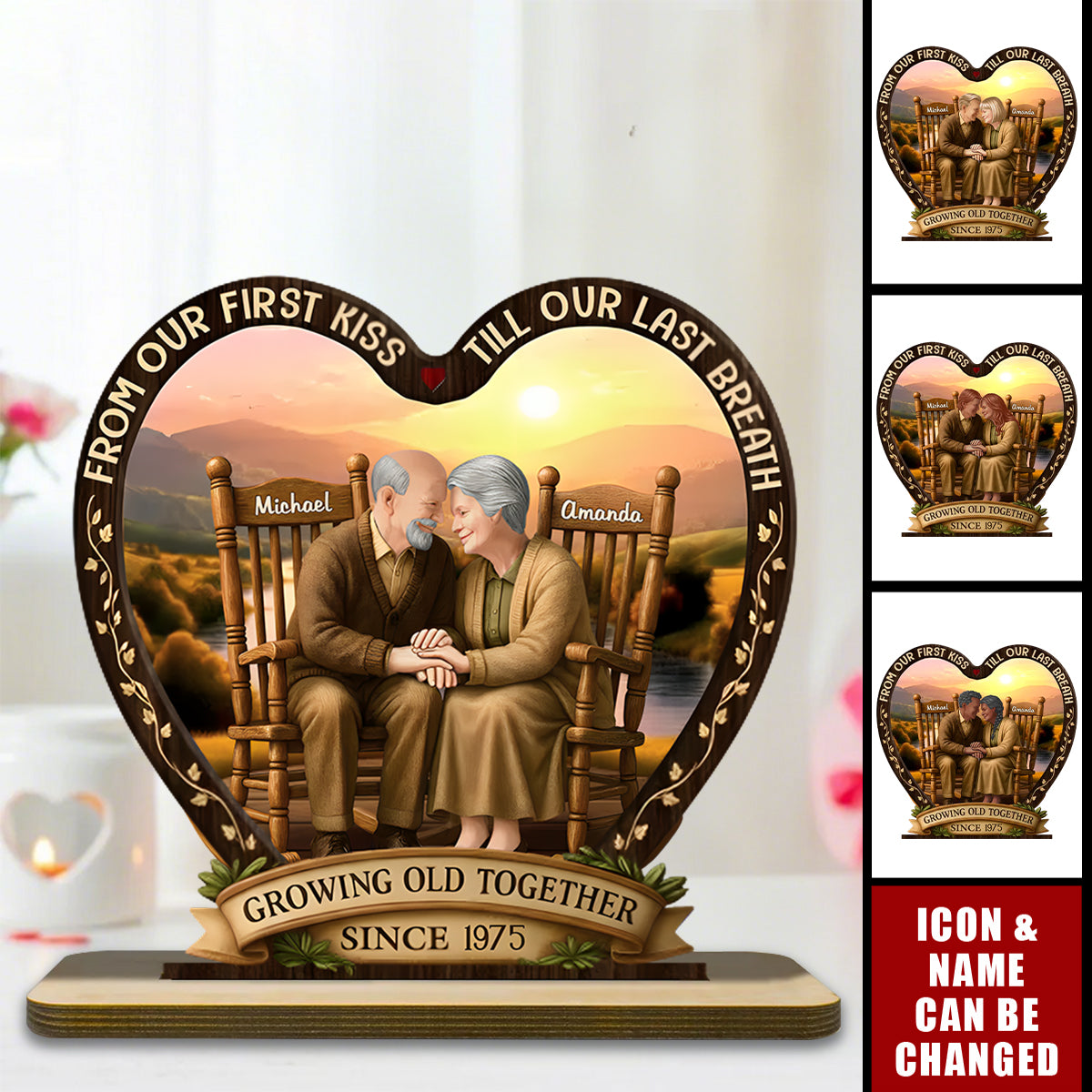 Personalized "Always Been You" Wooden Ornament With Names & Year & Icons | Romantic "Growing Old Together" Anniversary  Gift For Couple Parents