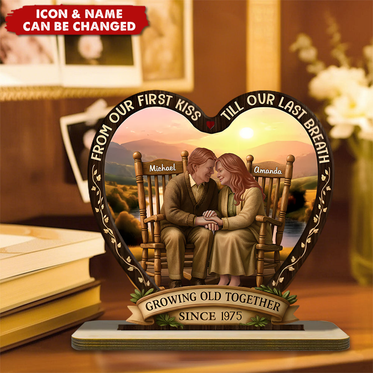 Personalized "Always Been You" Wooden Ornament With Names & Year & Icons | Romantic "Growing Old Together" Anniversary  Gift For Couple Parents