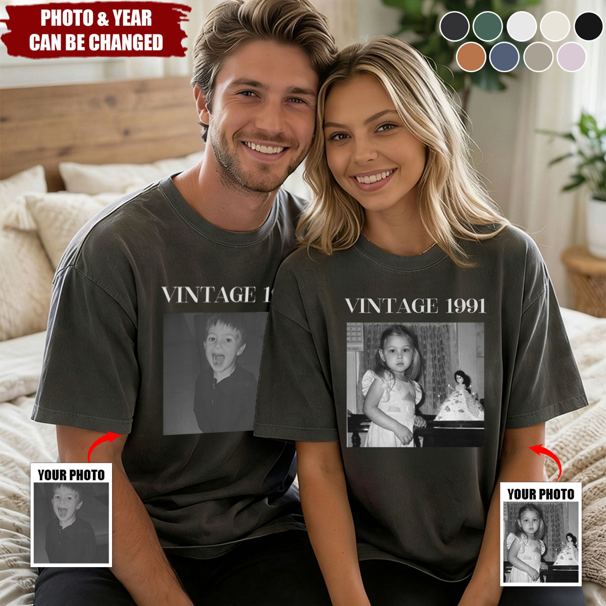 Personalized Vintage Aesthetic Custom Photo T-Shirt With Color & Size - Retro Birthday Gift For Women Men Friends Family
