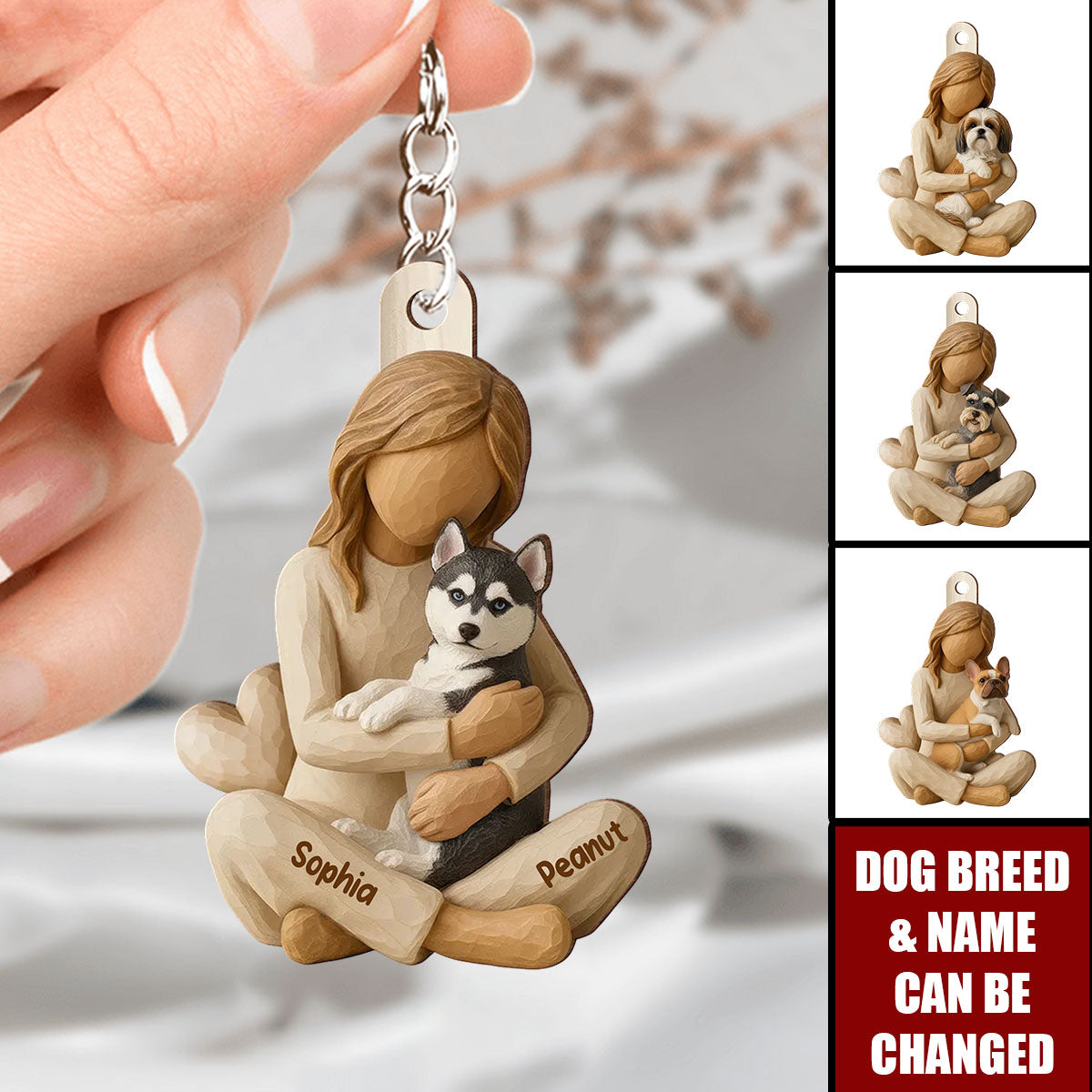 Personalized Dog Lover Wood-Carving Style Acrylic Keychain With Dog Breed & Name - Heartwarming Mother's Day Gift For Dog Mom