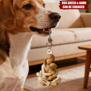 Personalized Dog Lover Wood-Carving Style Acrylic Keychain With Dog Breed & Name - Heartwarming Mother's Day Gift For Dog Mom