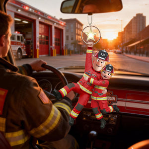 Personalized Brave Love Firefighter Partner Car Ornament With Names & Uniform Icons | Romantic Hero Valentine's Day Gift For Couple