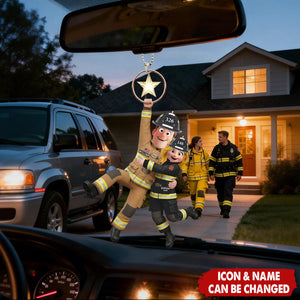 Personalized Brave Love Firefighter Partner Car Ornament With Names & Uniform Icons | Romantic Hero Valentine's Day Gift For Couple
