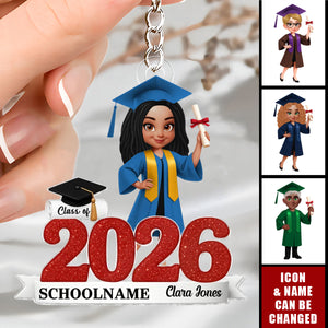 Personalized Glitter Graduation Acrylic Keychain With Graduate Icon & Name - Graduation Party Favors Gift For Daughter Son