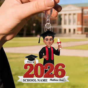 Personalized Glitter Graduation Acrylic Keychain With Graduate Icon & Name - Graduation Party Favors Gift For Daughter Son