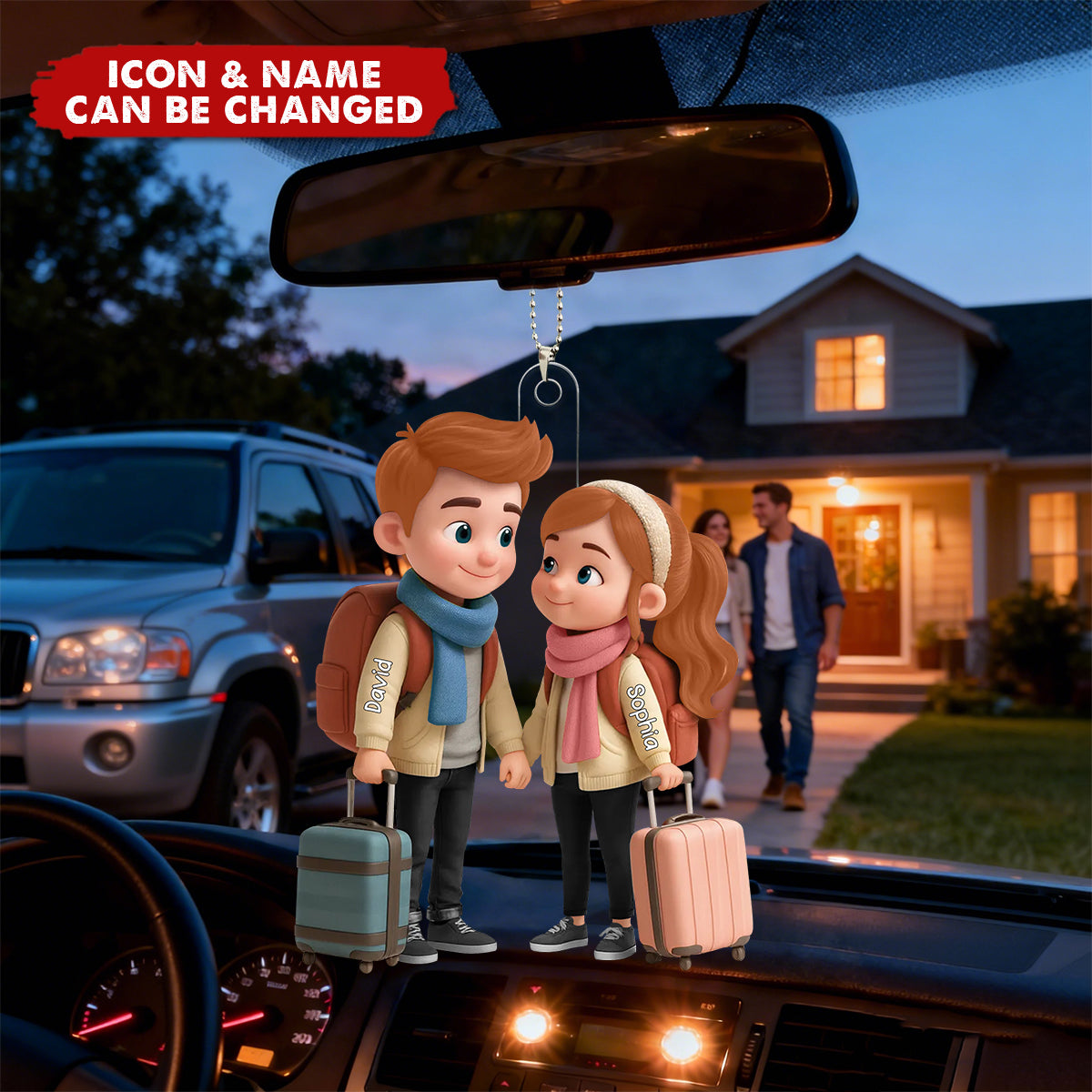 Personalized Traveling Couple With Suitcases 3D Effect Cartoon Acrylic Ornament With Names & Icons - Valentine's Day Gift For Adventure Lovers