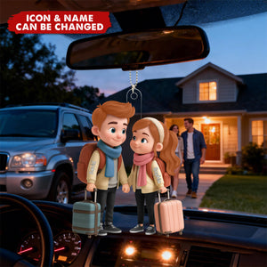 Personalized Traveling Couple With Suitcases 3D Effect Cartoon Acrylic Ornament With Names & Icons - Valentine's Day Gift For Adventure Lovers