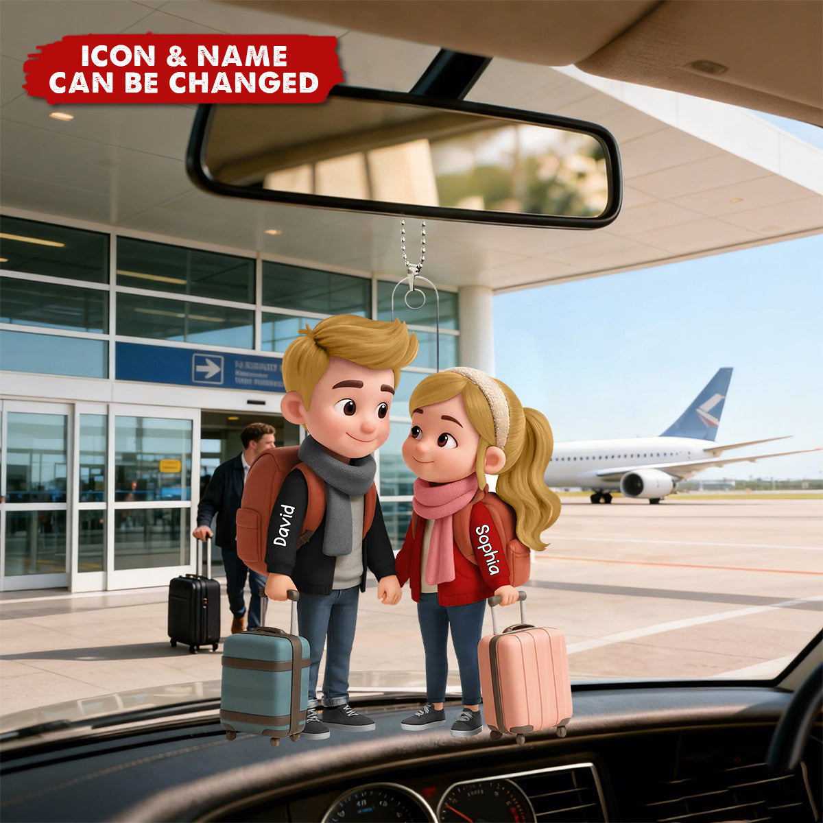Personalized Traveling Couple With Suitcases 3D Effect Cartoon Acrylic Ornament With Names & Icons - Valentine's Day Gift For Adventure Lovers