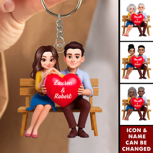 Personalized Couple With Red Heart Acrylic Keychain With Names & Icons | Romantic Anniversary Valentine's Day Gift For Couole & Soulmates