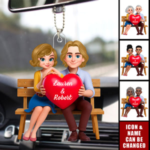 Personalized Couple With Red Heart Acrylic Car Ornament With Names & Icons | Romantic Anniversary Valentine's Day Gift For Couple & Soulmates