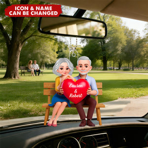 Personalized Couple With Red Heart Acrylic Car Ornament With Names & Icons | Romantic Anniversary Valentine's Day Gift For Couple & Soulmates