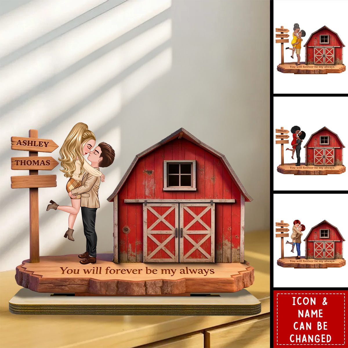 Personalized 3D Effect Wooden Barn House Couple Plaque With Names & Icons & Year | Wedding Anniversary Valentine's Day Gift For Soulmates & Couple
