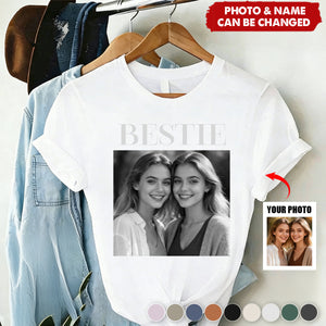 Personalized Comfort Cotton 90s Aesthetic Bestie T-Shirt With Retro Text & Photo - Galentine's Day Surprise Birthday Gift For Soul Sisters