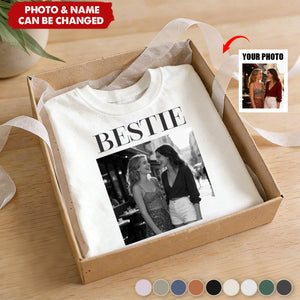 Personalized Comfort Cotton 90s Aesthetic Bestie T-Shirt With Retro Text & Photo - Galentine's Day Surprise Birthday Gift For Soul Sisters