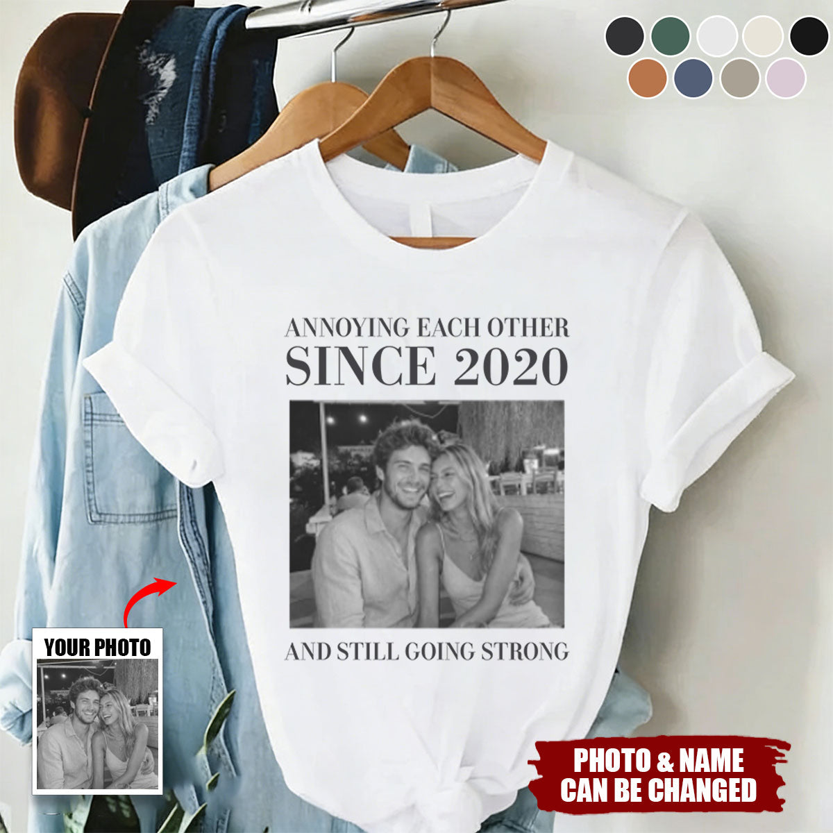 Personalized Vintage Retro T-Shirt With Photo & Quote & Year & Color |  Funny Anniversary Valentine's Day Gift For Husband Wife & Couples