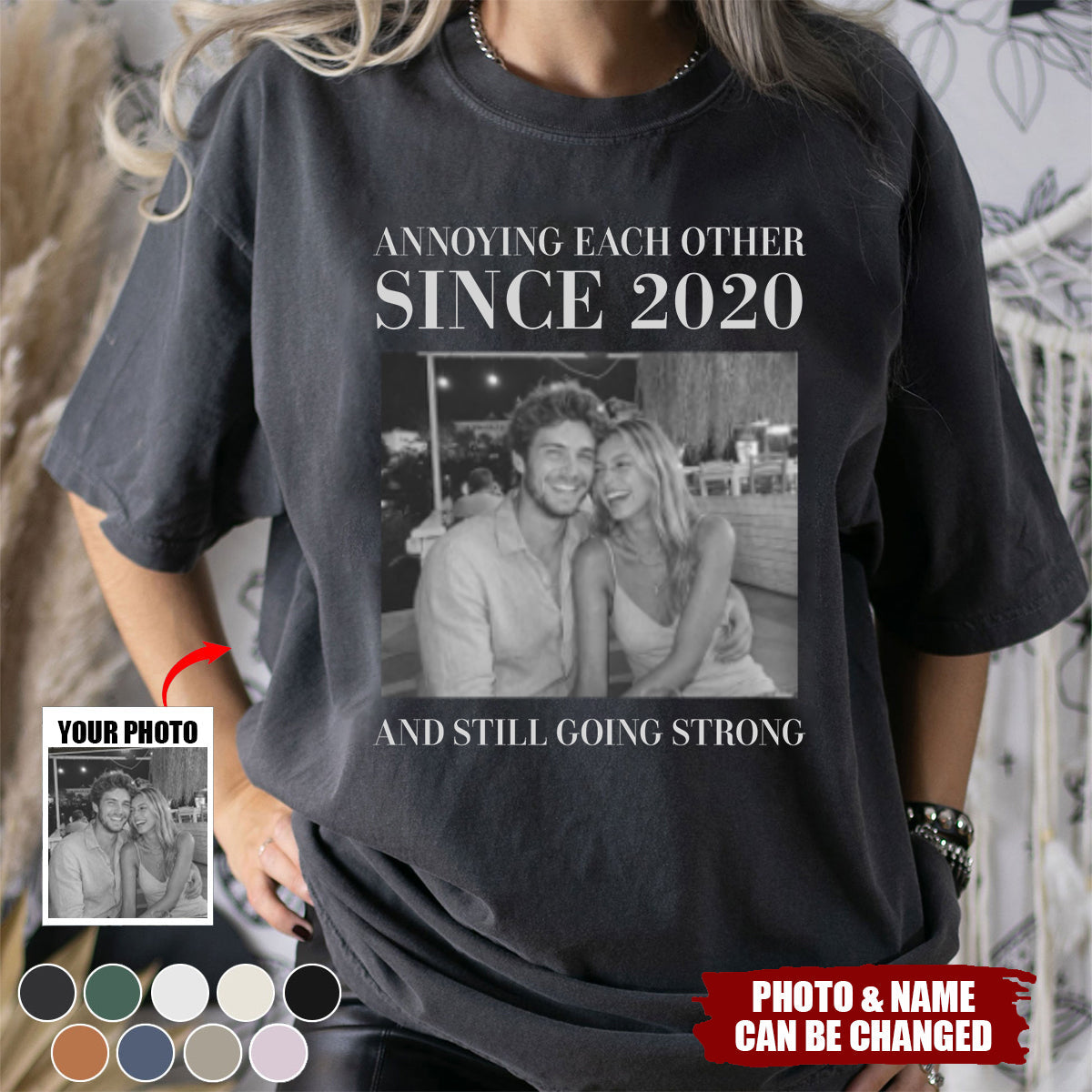 Personalized Vintage Retro T-Shirt With Photo & Quote & Year & Color |  Funny Anniversary Valentine's Day Gift For Husband Wife & Couples