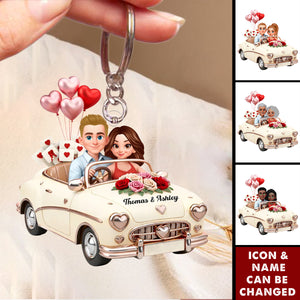 Personalized Cartoon Couple Car Keychain With Icons & Names &  Date | Our Journey Still Goes On | Romantic Valentine's Day Gift For Couple Soulmates