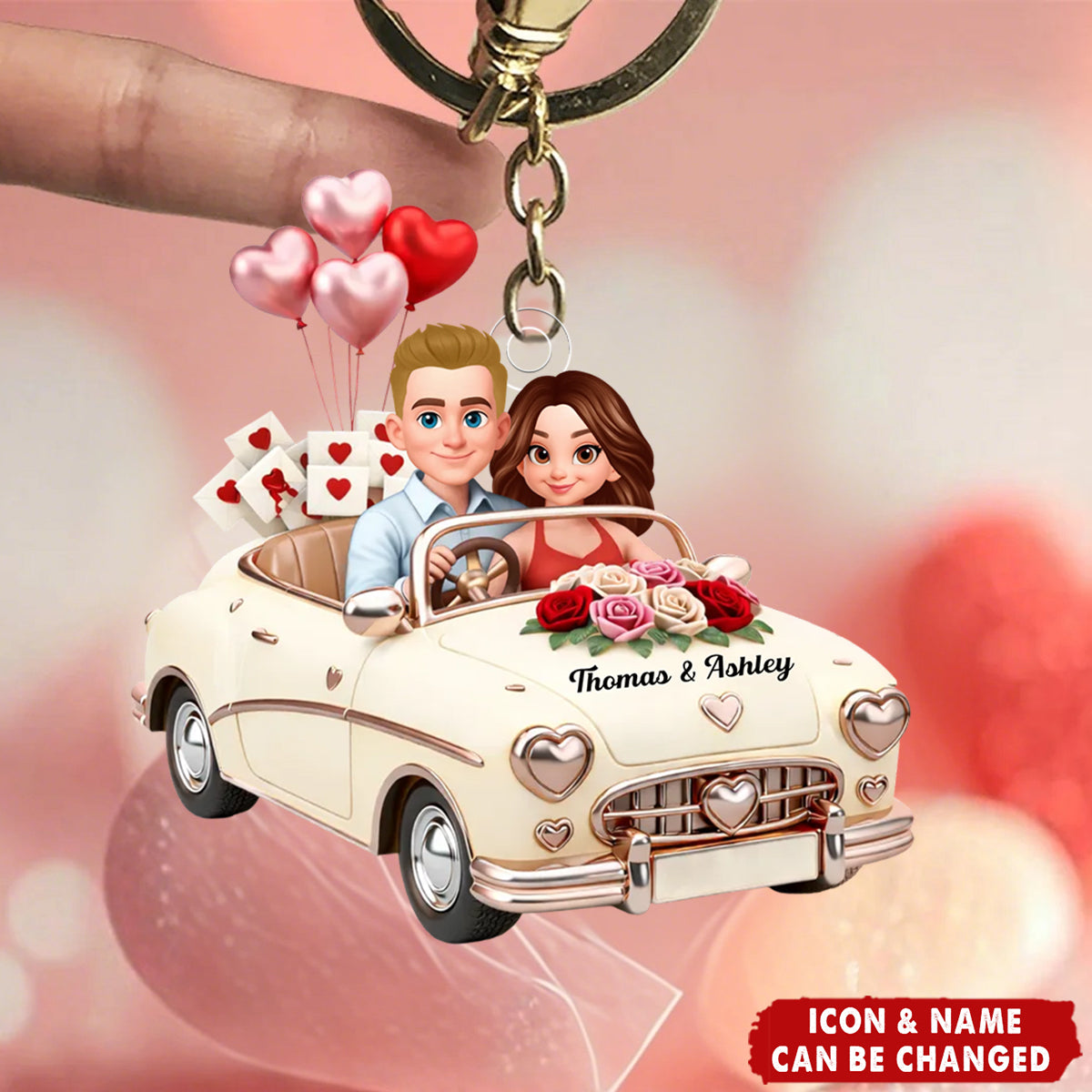 Personalized Cartoon Couple Car Keychain With Icons & Names &  Date | Our Journey Still Goes On | Romantic Valentine's Day Gift For Couple Soulmates