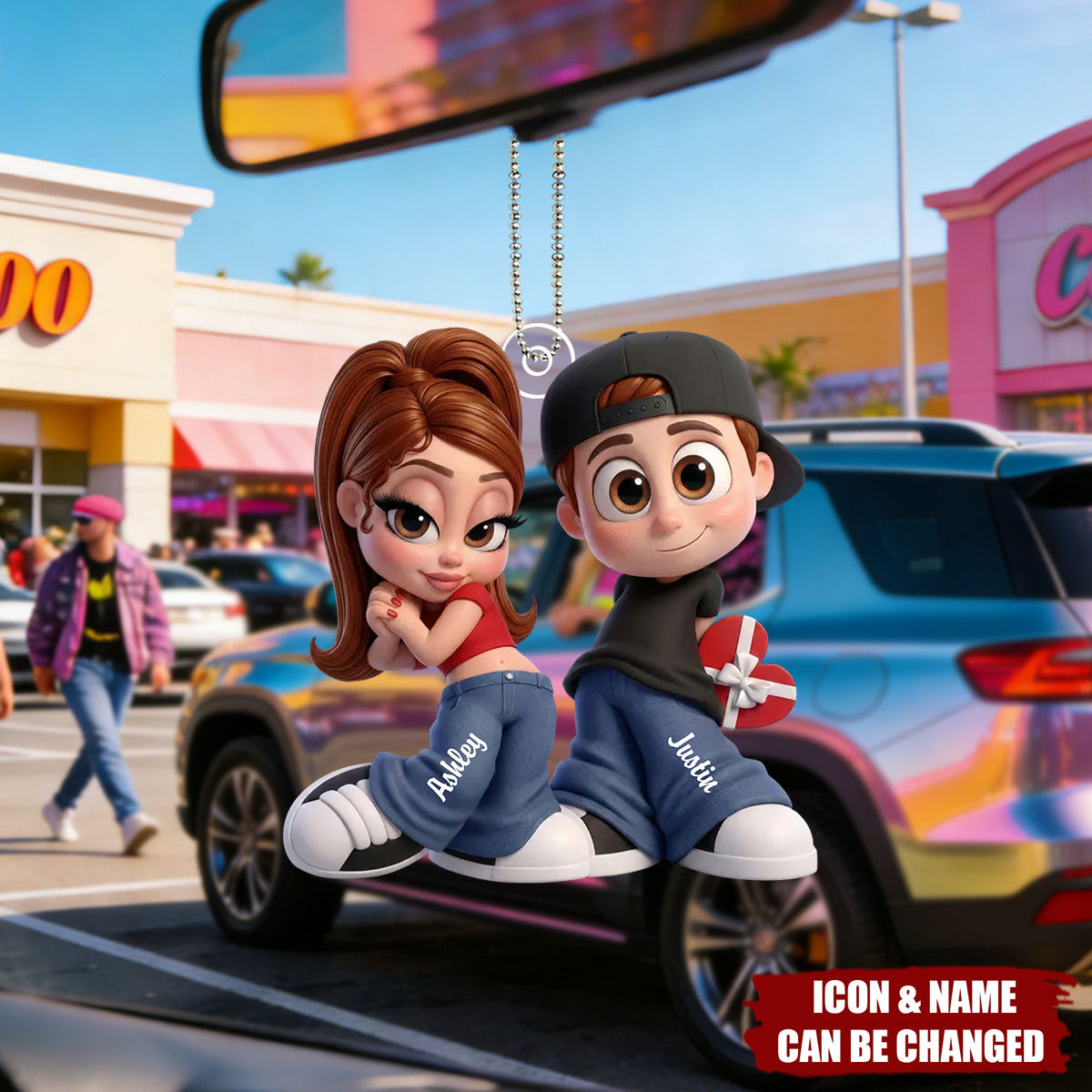 Personalized Hip-Hop Style Couple Acrylic Hanging Ornament With Names & Icons - Best Friend Valentine's Day Gift For Boyfriend Girlfriend