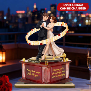 Personalized Couple Dancing Rotating 2-Layered Wooden Plaque With Names & Icons - Wedding Keepsake Valentine's Day Gift For Husband & Wife